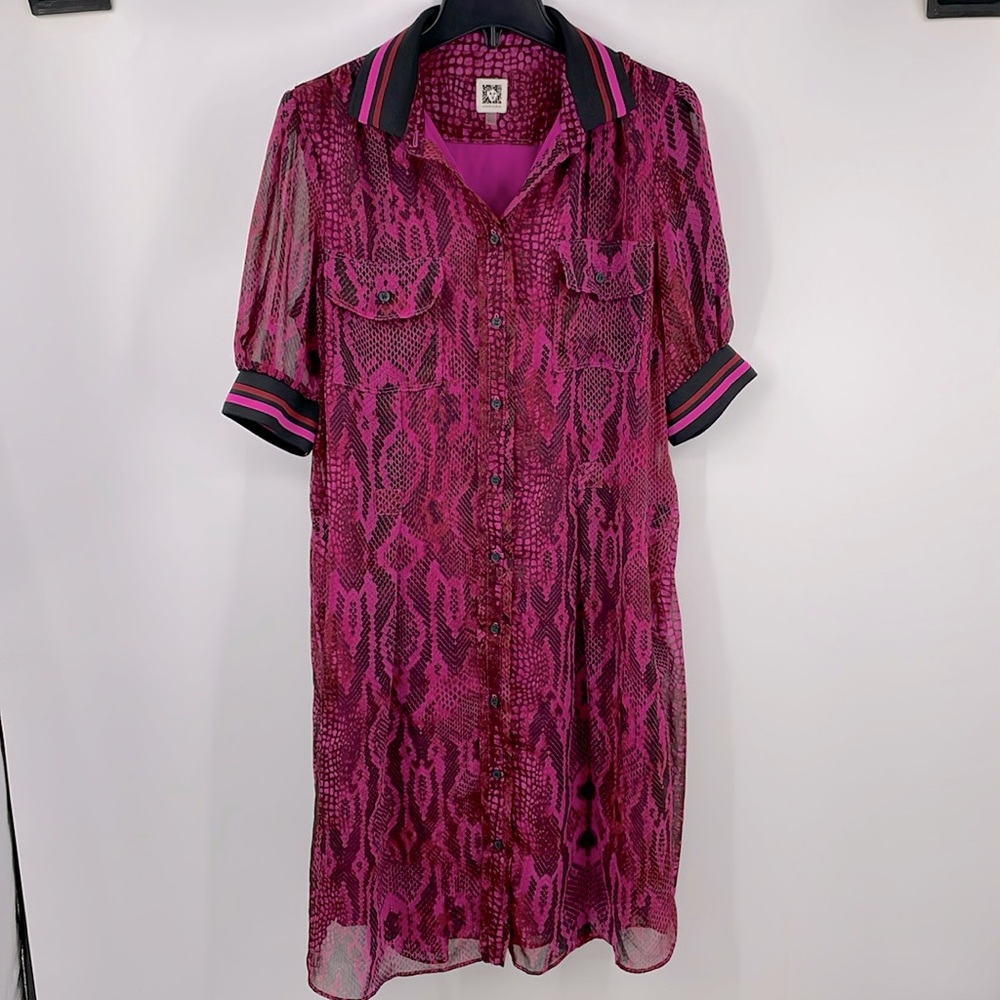 Anne Klein Magenta Python Print Sheer Button Fron… - image 1
